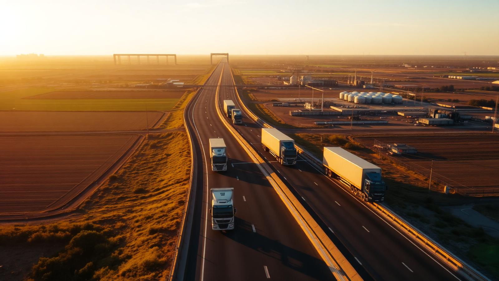Corredor logístico Brasil–Paraguai ao pôr do sol